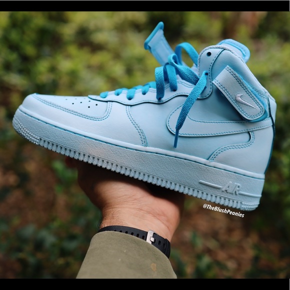 Nike Air Force 1 Mid Custom Light Blue Dip Dyed Sneakers For MEN - Picture 2 of 10
